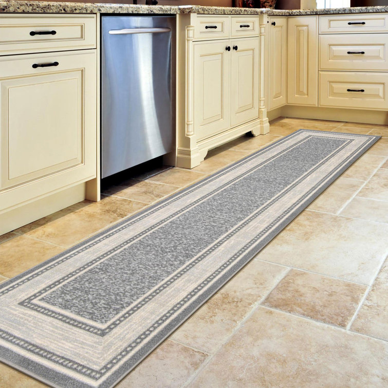 Machine Washable Non Slip Bordered Gray Area Rug For Living Room Hallway Entryway Rug
